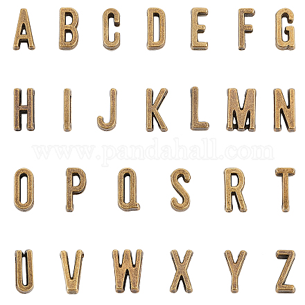 Pandahall 6 juegos de bronce antiguo alfabeto diapositiva letra char pulsera de cuero plana az encantos para pulsera de cuero plana pulseras deslizantes PALLOY-PH0013-42AB-1