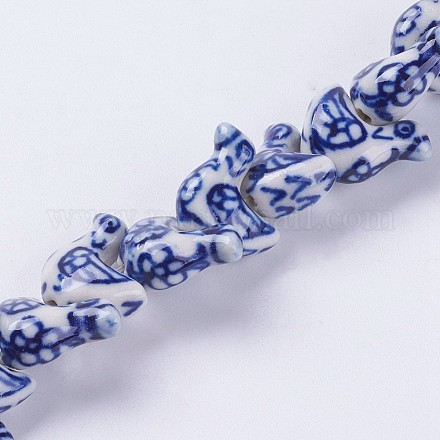 Ручной цветок печатных фарфоровые керамические бусины нити PORC-J006-E01-1