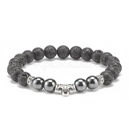Natural Lava Rock & Synthetic Hematite Stretch Bracelet with Alloy Tube Beaded BJEW-JB08300-1
