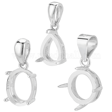 PandaHall Elite 3Pcs 3 Styles Rhodium Plated 925 Sterling Silver Pendant Cabochon Settings with Prongs Mounting STER-PH0001-38-1