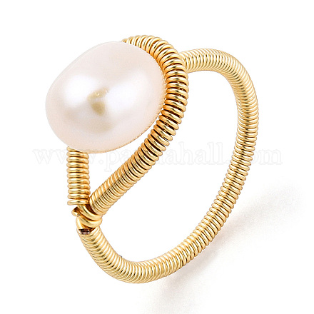 Anillo de dedo con cuentas de perlas naturales RJEW-T026-05G-1