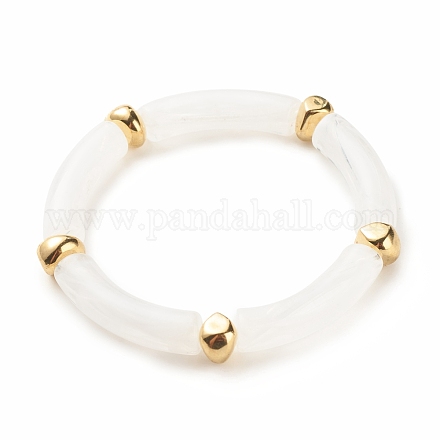 Weißes Acryl-Stretch-Armband mit gebogenem Rohr und ccb-Kunststoff für Damen BJEW-JB08126-02-1