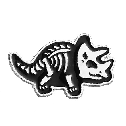 漫画のパンクスタイルの合金エナメルピン  ハロウィン用の恐竜の骸骨ブローチ  ブラック  29x15mm PW-WG75506-10-1