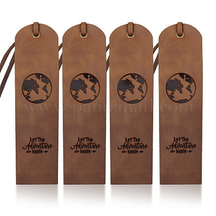 4pcs Earth Adventure Genuine Leather Bookmarks 2×7inch Let The Adventure Begin Global Travel Theme Cowhide Bookmarks Handmade Page Markers for Book Lovers Readers Writers Accessories Gifts AJEW-WH0386-0006-1