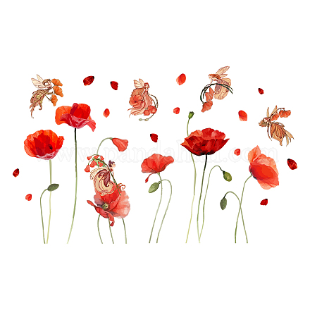 Superdant Wandaufkleber mit roten Blumen DIY-WH0228-891-1