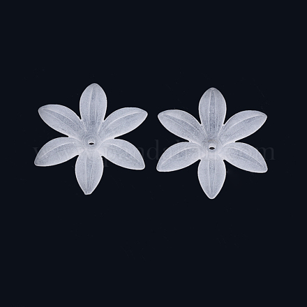 透明な艶消しアクリルビーズキャップ  花  ホワイトスモーク  30x34.5x7mm  穴：2mm  約480個/500g FACR-S056-009-1