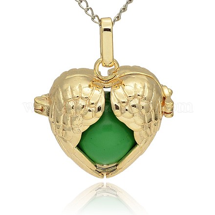 Golden Tone Brass Hollow Heart Cage Pendants KK-J241-03G-1
