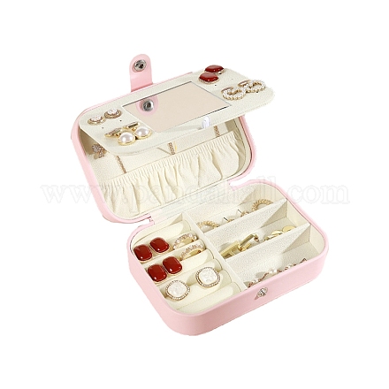 Boîte de rangement de bijoux en cuir pu rectangulaire avec bouton-pression PW-WG38757-03-1