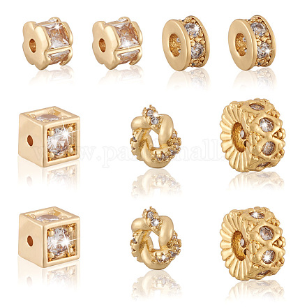 Spritewelry 10Pcs 5 Styles Brass Clear Cubic Zirconia Beads KK-SW0001-02-1