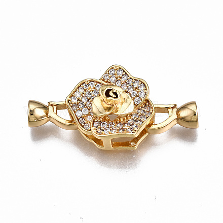 Brass Micro Pave Clear Cubic Zirconia Fold Over Clasps KK-T063-105G-NF-1