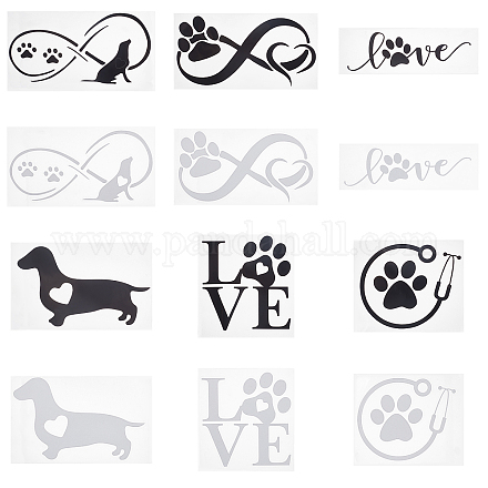 SUPERFINDINGS 12pcs 6 Styles Dog Paw Car Decal Stickers Reflective Funny Dog Love Auto Decals 2 Colors Self Adhesive Stickers Funny PET Sticker for Cars Motorbikes Luggages Skateboard Decor DIY-FH0004-45-1