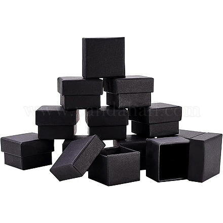 クラフト紙のボール紙ジュエリーボックス  リングボックス  正方形  内部のスポンジ  ブラック  4.5x3.8x3cm CBOX-BC0001-13A-1