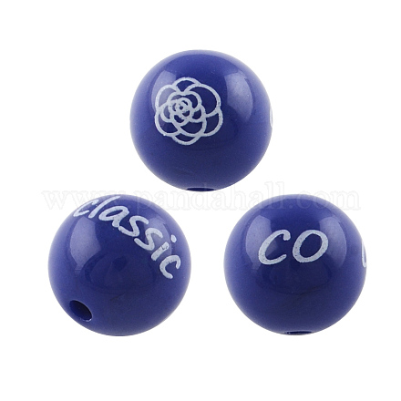 Word & Flower Printed Round Opaque Acrylic Beads SACR-R897-18mm-09-1