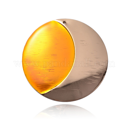 ライトゴールドメッキアイアン製エナメルチャーム  フラットラウンド  ゴールド  38x1.5mm  穴：2mm IFIN-J077-01KCG-1