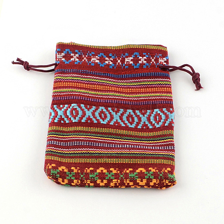Tela estilo bolsas bolsas de embalaje de cordón étnicos ABAG-R006-10x14-01G-1