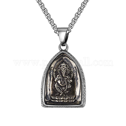 Halskette mit buddhistischem Bogenanhänger aus Edelstahl für Männer und Frauen ZODI-PW0001-024K-1