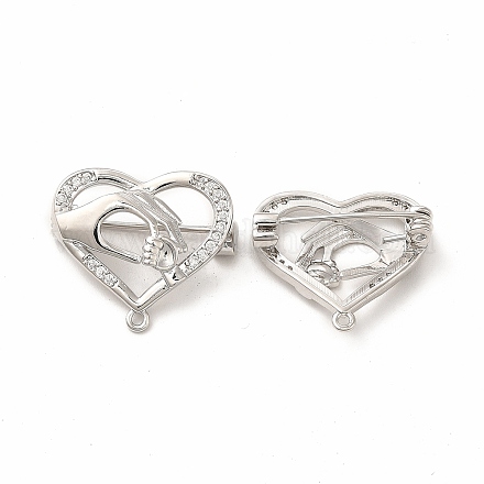 Cubic Zirconia Heart with Hand Brooch Pin JEWB-M025-01P-1