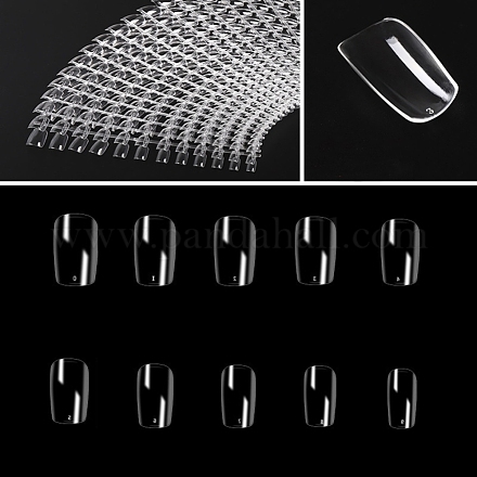 Absプラスチックシームレスな正方形の丸い角の偽の爪のヒント  練習マニキュアネイルアートツール  透明  14.5~20.1x7.3~13.6mm  504個/箱 MRMJ-T067-03A-1