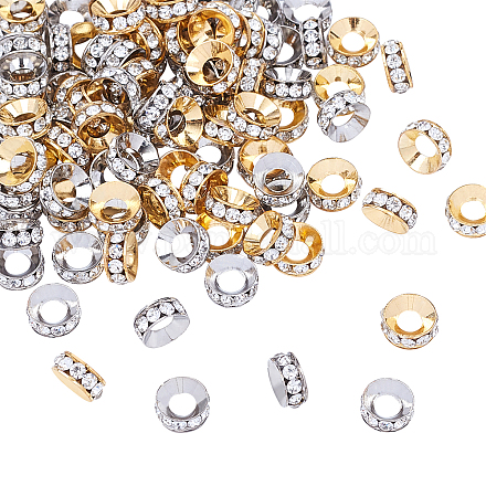 OLYCRAFT 100pcs 10mm Crystal Rhinestone Spacer Beads Silver & Gold Plated Alloy Rondelle Spacer Beads Round Loose Rhinestone Beads or Jewelry Making ALRI-OC0001-05-1