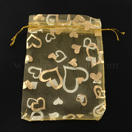 ハートプリントオーガンジーバッグ巾着袋  ギフトバッグ  長方形  ゴールデンロッド  9x7cm OP-UK0006-7x9-04-1
