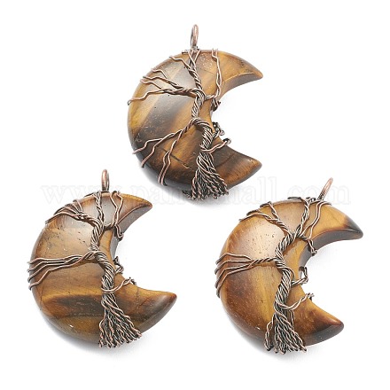 Natural Tiger Eye Tree of Life Wire Wrapped Pendants G-L520-E07-R-NF-1