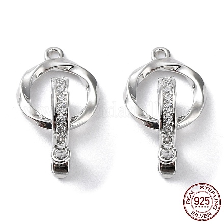 Rhodium Plated 925 Sterling Silver Micro Pave Clear Cubic Zirconia Fold Over Clasps STER-G036-18P-1