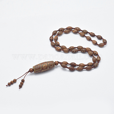 仏教ジュエリーナチュラルチベットスタイル dzi 瑪瑙数珠ネックレス  キャメル  26.3インチ（67cm）〜27.5インチ（70cm） NJEW-I206-02A-1