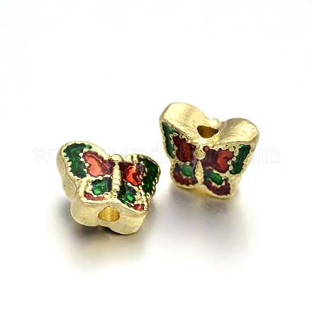 Butterfly Brass Enamel Beads KK-N0081-37-1