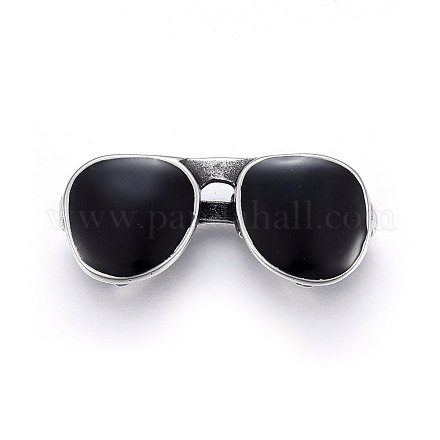 304ステンレス鋼ビッグサイズペンダント  エナメル  眼鏡/眼鏡  アンティークシルバー  ブラック  21x50x12mm  穴：18x7mm STAS-O106-32AS-1