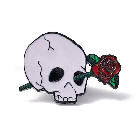 Skull with Rose Enamel Pin FIND-K005-07EB-1