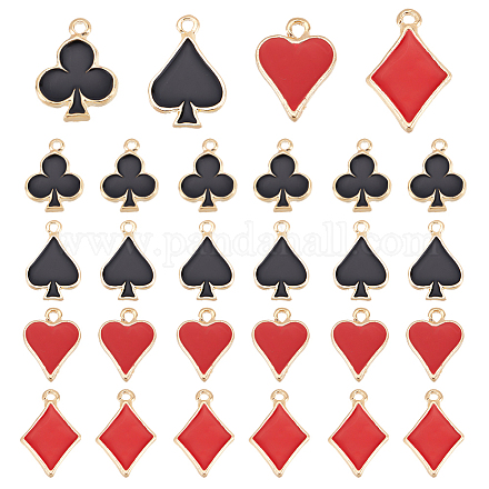 Chgcraft 40 Stück Emaille-Anhänger im 4-Stil Poker-Anzüge Pokerkarten-Charms Herz Pik Club Diamant-Charms mit vergoldeter Schlaufe für Ohrring-Armband-DIY-Schmuckherstellung FIND-CA0005-53-1