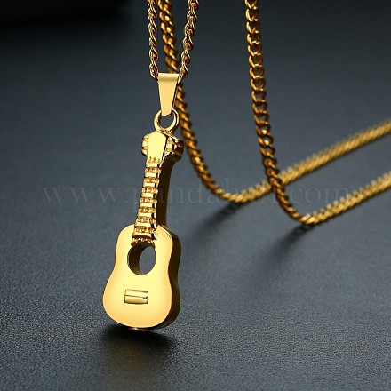 Stainless Steel Guitar Urn Ashes Pendant Necklace BOTT-PW0002-034A-G-1