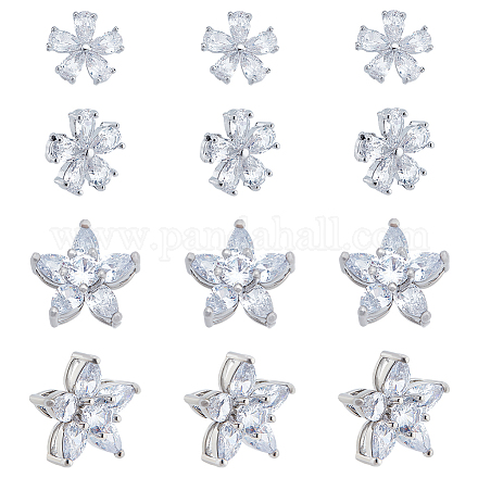 Nbeads 12 pièces 2 styles fleur étoile zircon argent strass boutons ZIRC-NB0002-03-1