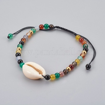 Bracelets de perles tressées en agate naturelle BJEW-JB04078-02-1