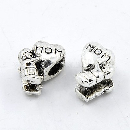 Antique Silver Tone Litter Boy with Heart Alloy European Large Hole Beads X-PALLOY-E029-AS-1