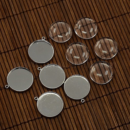 20mm Clear Domed Glass Cabochon Cover and Brass Blank Pendant Cabochon Settings for DIY Portrait Pendant Making DIY-X0127-P-1
