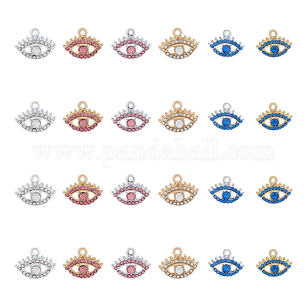 SUPERFINDINGS 48Pcs 6 Colors Evil Eye Alloy Pendants Evil Eye Rhinestone Charms Lucky Eye Pendants for DIY Bracelet Necklace Jewerly Craft Making FIND-FH0007-39-1
