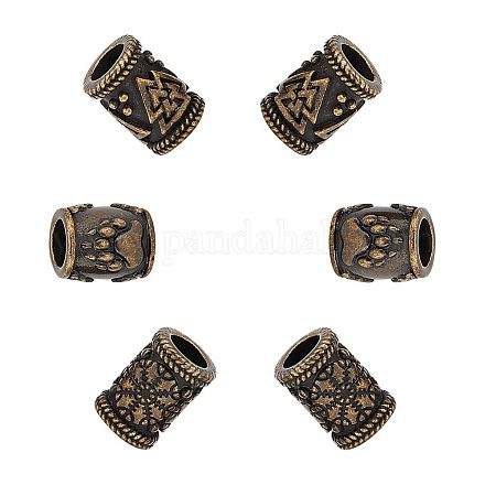 UNICRAFTALE 6Pcs 3 Styles Stainless Steel European Beads Large Hole Beads Spacer Beads Column Beads with Bear Paw Print Helm of Awe Valknut Antique Bronze Metal Beads for DIY Bracelet Jewelry Making STAS-UN0044-65-1