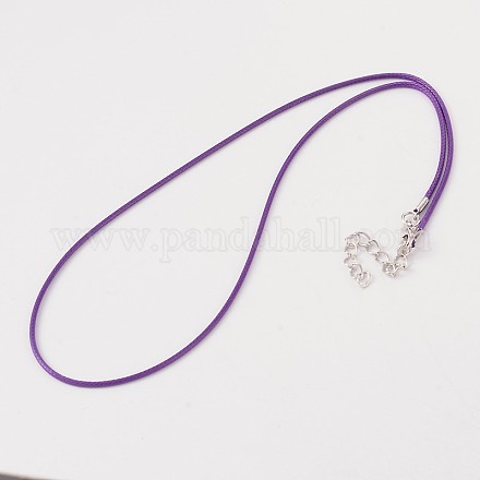 レザーコードネックレス作り  プラチナ調合金製カニカンとアイアンエンドチェーン付き  青紫色  17.7インチ  1.2mm MAK-M010-02-1