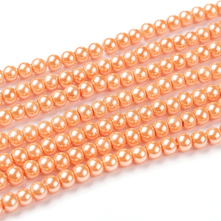 Fili di perle rotonde di perle di vetro tinto ecologico HY-A002-4mm-RB057-1
