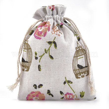 ポリコットン（ポリエステルコットン）パッキングポーチ巾着袋  印刷された花で  カラフル  13.1~14.5x9.5~10cm ABAG-S004-04E-10x14-1