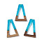 Resin & Wood Pendants, Hollow Triangle Charms, Dodger Blue, 38x24.5x3.5mm, Hole: 2mm