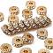 Rack Plating Flat Round Alloy Rhinestone Beads, Long-Lasting Plated, Light Gold, 13x5mm, Hole: 4mm