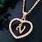 Heart Brass Micro Pave Clear Cubic Zirconia Pendant Necklaces, Rose Gold, Letter V, 17.72 inch(45cm)