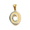304 Stainless Steel Pendants, with Enamel, Ion Plating(IP), Laser Cut, Real 18K Gold Plated, Letter O, 18x13.5x1.5mm, Hole: 5.5x2.5mm