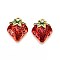 304 Stainless Steel Pendants, with Enamel, Strawberry Charms, Real 18K Gold Plated, Ion Plating(IP), FireBrick, 21x16.5x4mm, Hole: 1.8mm