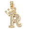 Rack Plating Brass Micro Pave Cubic Zirconia Pendants, Long-Lasting Plated, Lead Free & Cadmium Free, Real 18K Gold Plated, Letter R, 22~24x12~22x2mm, Hole: 3x4mm