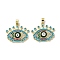 Brass Micro Pave Cubic Zirconia Pendants, with Enamel, Evil Eye Charms, Real 18K Gold Plated, Deep Sky Blue, 20.5x24.5x4.5mm, Hole: 2.5x4mm