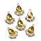 Glass Rhinestone Pendants, with Light Gold Plated Zinc Alloy Findings, Teardrop Charms, Light Topaz, 20x16x5mm, Hole: 1.5mm