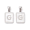 304 Stainless Steel Pave Shell Pendants, Rectangle Charm, Stainless Steel Color, Letter G, 17.5x12x1.5mm, Hole: 3x5mm